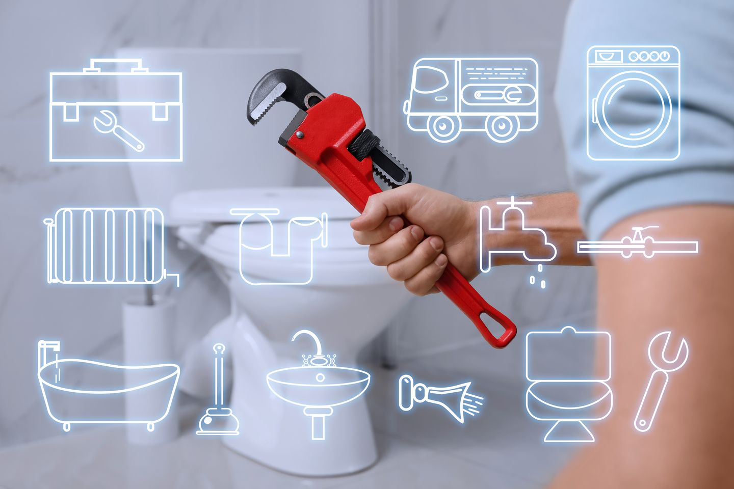 Icons für Sanitäranlagen vor einer Toilette